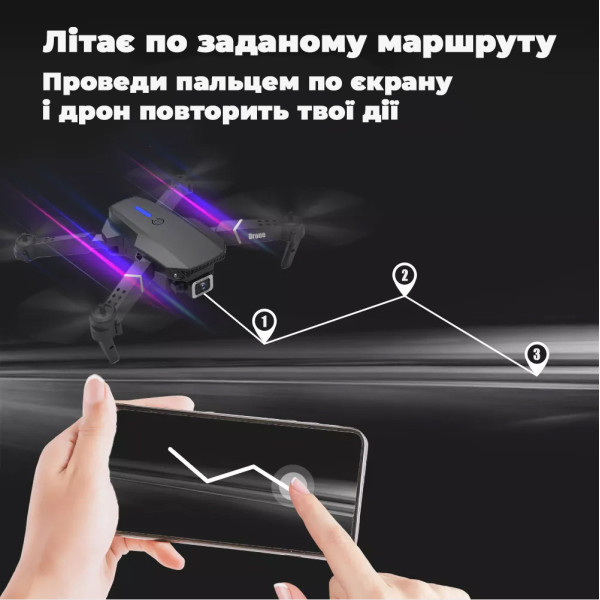 Квадрокоптер E88 з HD камерою 720P, міні дрон, до 20 хв польоту, 2 акумулятори, сумка