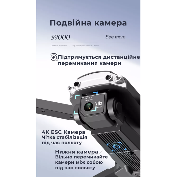 Квадрокоптер S9000 з камерою HD та захистом лопатей, дрон для дітей та новачків
