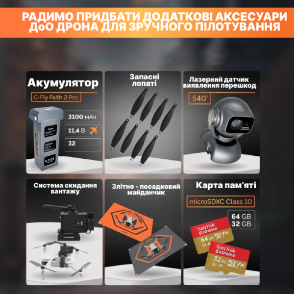 Квадрокоптер C-fly Faith 2 PRO - Дрон з GPS, FPV, БК мотори, до 8 км, до 35 хв. польоту + + підсилювач сигналу