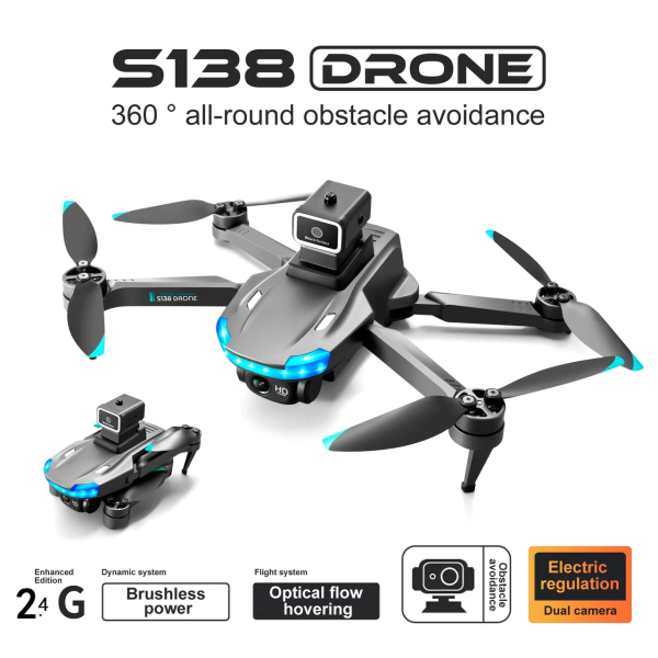 Дрон з камерою Mini Drone S138 – міні дрон 4K, FPV, БК двигуни + 150 м, 20 хв. + КЕЙС