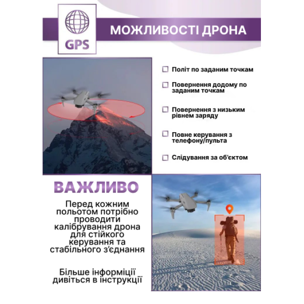 Квадрокоптер С-FLY Mini дрон з GPS 4K HD , 3-х осьовий підвіс, 5 км до 26 хв. польоту (SD карта в подарунок)