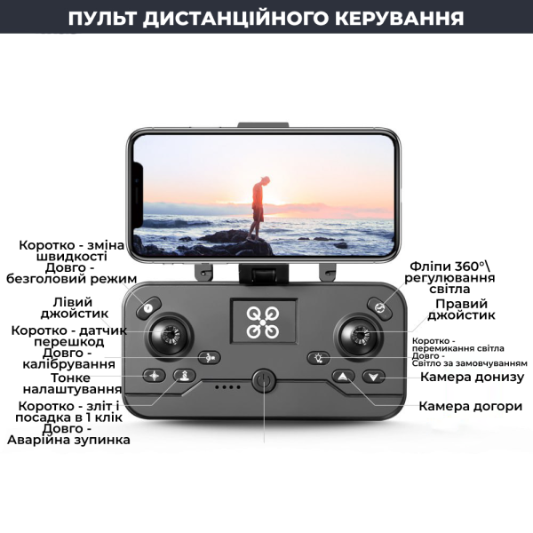 Квадрокоптер V10 4K HD з подвійною камерою, RGB підсвічуванням міні - Дрон для дітей.200м. +18 хв. польоту.