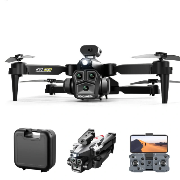 Квадрокоптер K10 max Drone з трьома камерами 4K, HD, WIFI, Дальність польоту до 100м. Час до 20 хв.
