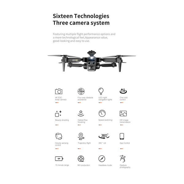 Квадрокоптер K10 max Drone з трьома камерами 4K, HD, WIFI, Дальність польоту до 100м. Час до 20 хв.