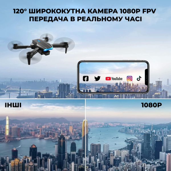 Квадрокоптер дитячий E99 PRO з камерою HD 720P, WiFi FPV, до 30 хв польоту, 2 акумулятори, подарунок