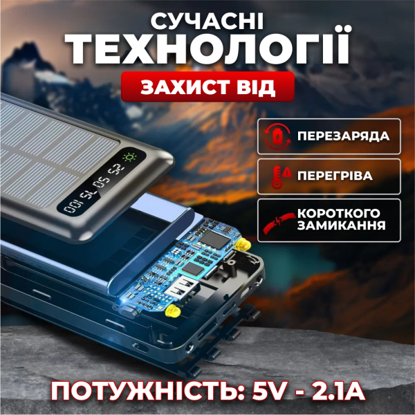 Зовнішній акумулятор Потужний повербанк power bank портативний із сонячною батареєю 50000mah