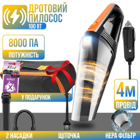 Автомобільний пилосос VC003B провідний - 8000 Па/100 Вт/12 В пилосос для авто, від прикурювача + сумка