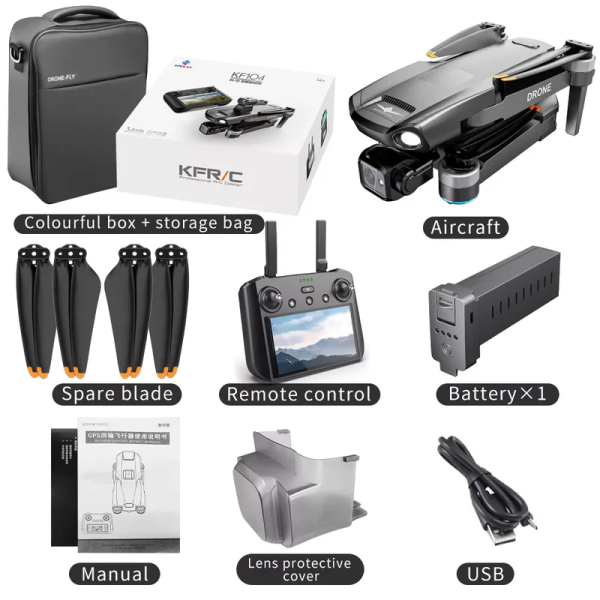 Квадрокоптер Kfplan KF104 Max – дрон з 4K та HD-камерами, ESC, 5G WI-FI, GPS, FPV, БК мотори, 6000м, до 30 хв.