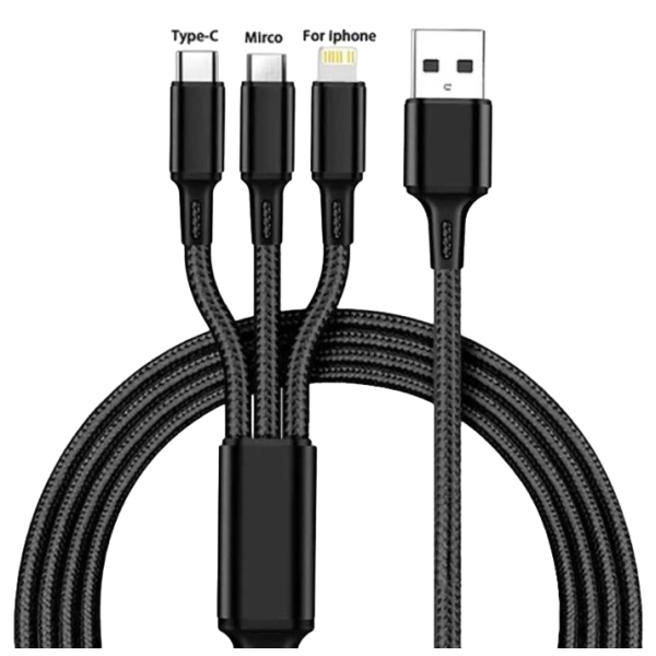 Зарядний кабель USB кабель 3в1 1,2 м - micro USB + Lightning + Type C