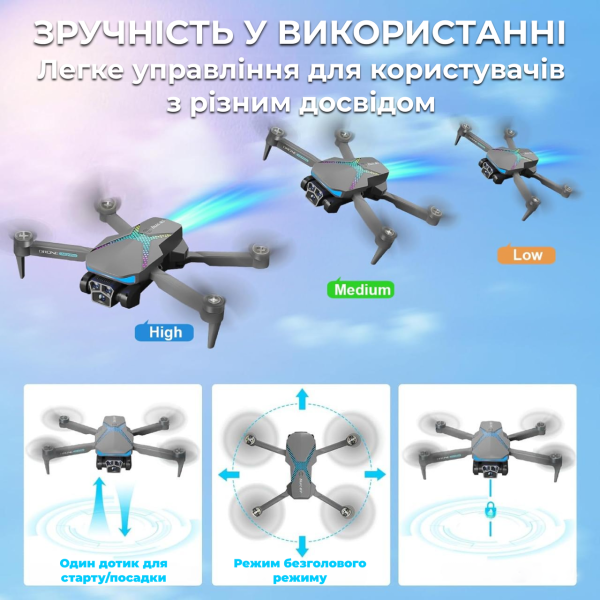 Квадрокоптер Міні-дрон AE7 з камерою 4K , бк мотори. до 100 м, політ до 20 хвилин