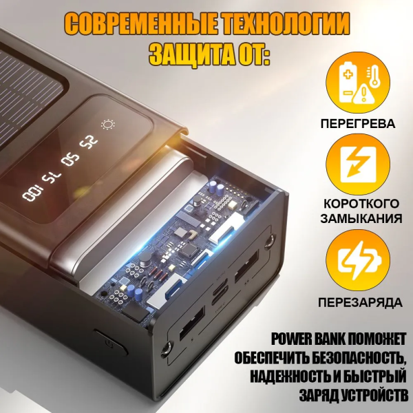 Power bank повербанк PowerBank 50000 mAh із сонячною батареєю Для Смарфона