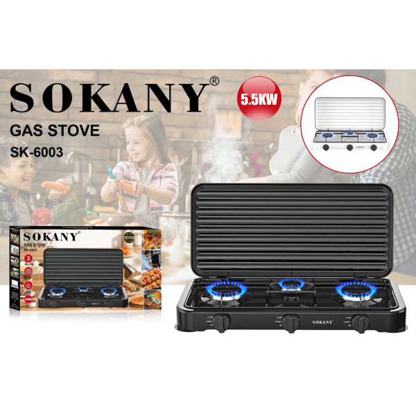 Настільна газова плита Sokany SK 6003 триконфоркова