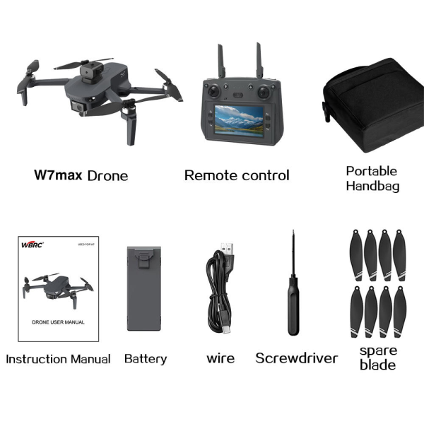Квадрокоптер дрон W7 з камерою, РК-екран з 4K, GPS до 1000 м. 40 хв. польоту кейс + 1 акумулятор