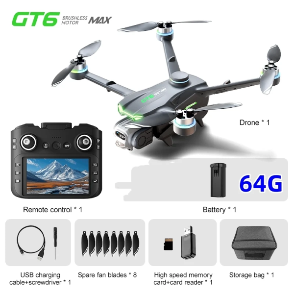 Квадрокоптер GT6 MAX з RC-пультом, FPV камерою HD, складний дрон для початківців, дальність до 1.5 км, час польоту до 15 хв