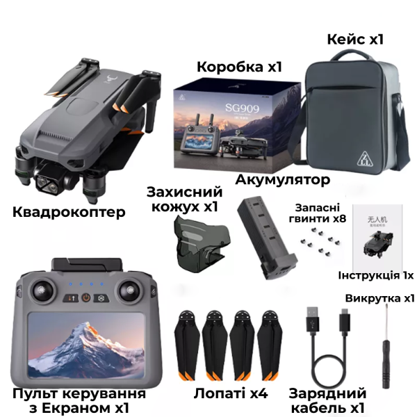 Професійний квадрокоптер ZLL SG909 MAX 4K з 3-осьовим підвісом, GPS, пультом з екраном, дальність до 10 км