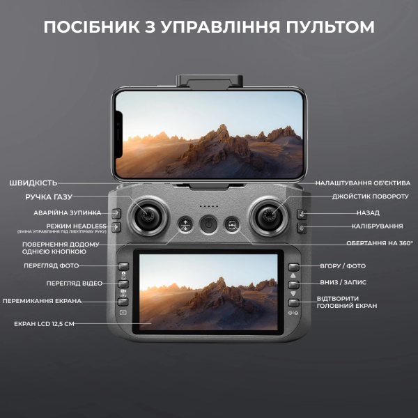 Квадрокоптер AE S156 з камерою 2K, дрон з екраном на пульті 12.5 см, FPV, до 20 хв польоту, безколекторні мотори, для дітей та поч