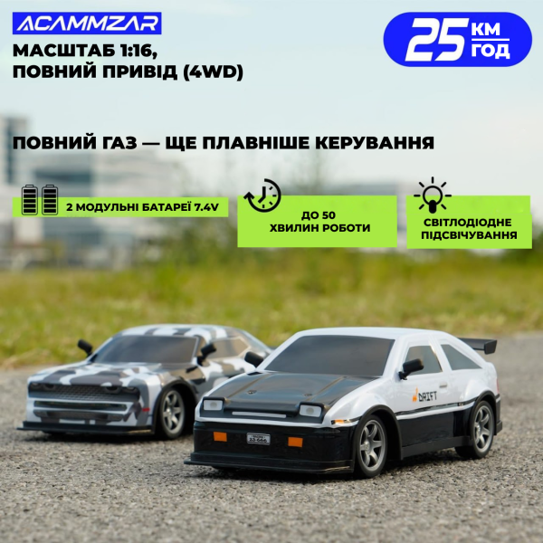 Радіокерована дрифт-машина SJY S922 1:16 4WD RC дрифт автомобіль з LED та двома акумуляторами
