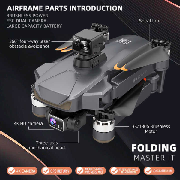 Квадрокоптер CK10 PRO  - дрон с 4K и HD-камерами, ESC, 5G WI-FI, GPS, FPV, БК моторы, 3000м, до 28 мин.