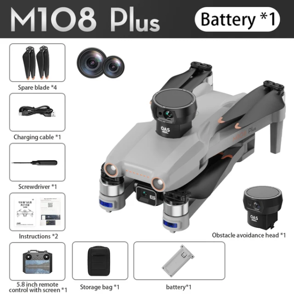 Квадрокоптер M108 PLUS Дрон з 3-осьовою стабілізацією та 4.5" екраном до 5 км. .час польоту 28 хв + кейс