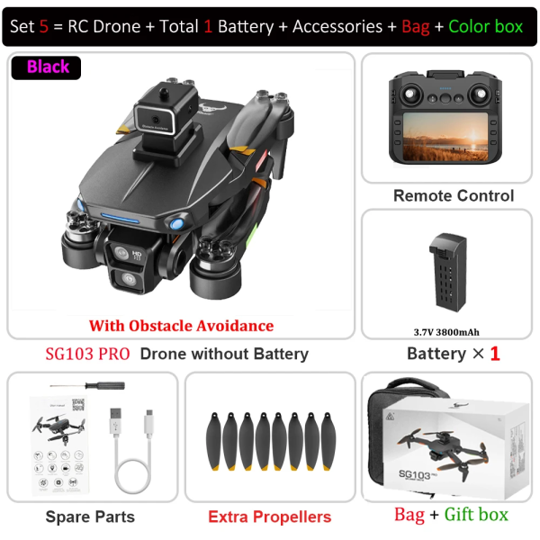 Квадрокоптер SG103 PRO GPS дрон з екраном та камерою HD – до 25 хв польоту без смартфона, управління через екран