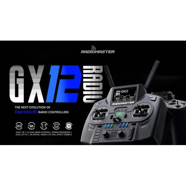 Пульт керування RadioMaster GX12 ELRS Gemini 2.4ГГц+900МГц, 1Вт, EdgeTX, GX01 Hall стики Пульт для FPV дронів/квадрокоптерів