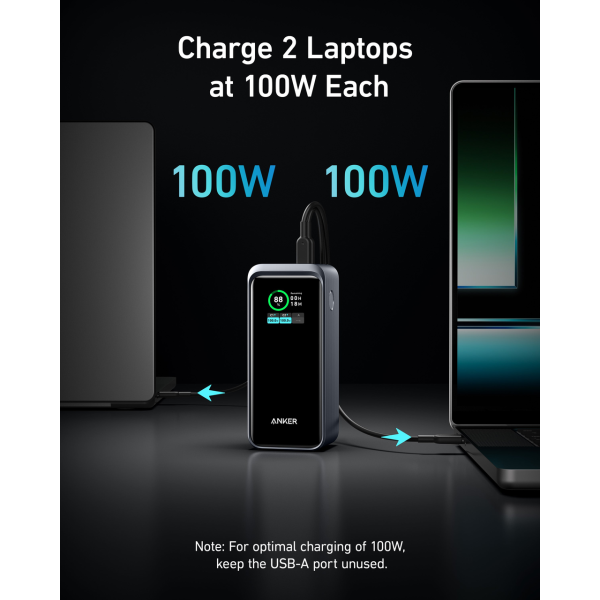 Повербанк Anker A1336 20000 мА·год 200W, Power Bank USB-C 100W / USB-A 65W, LCD-дисплей, швидка зарядка