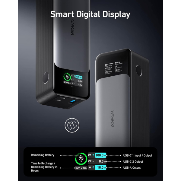 Power Bank Anker 737 (A1289) - 24 000 мА·рік, PD 3.1 до 140 Вт, для ноутбука, планшета та смартфона
