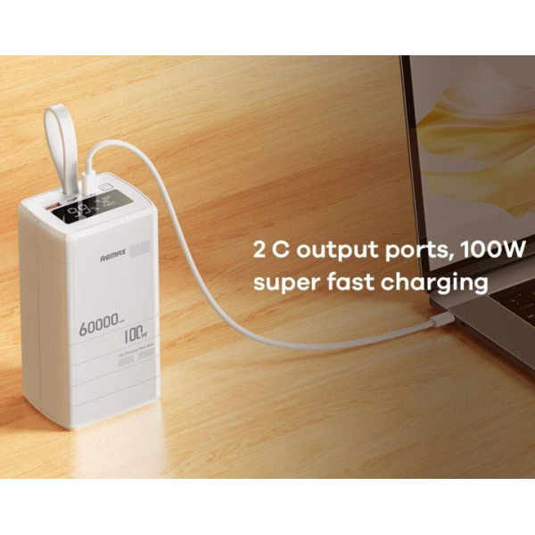 Потужний Повербанк Powerbank REMAX 60 000 mAh RPP-650, PD 100 Вт, заряджання ноутбуків, 2×USB-C + USB-A