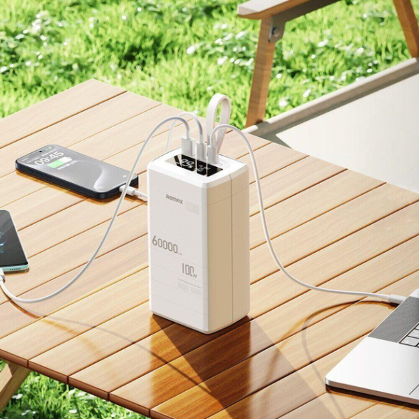 Потужний Повербанк Powerbank REMAX 60 000 mAh RPP-650, PD 100 Вт, заряджання ноутбуків, 2×USB-C + USB-A