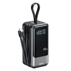 Потужний Повербанк Remax RPP-59 Power Bank 20000 мА·год, 65W PD + 60W QC, USB-C/USB-A, вбудований знімний Type-C-кабель, дисплей