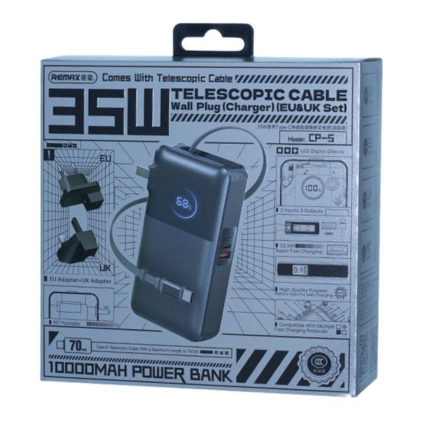 Powerbank Remax павербанк CP-5 10000 мА·год 35W power bank повір банк з висувним Type-C кабелем