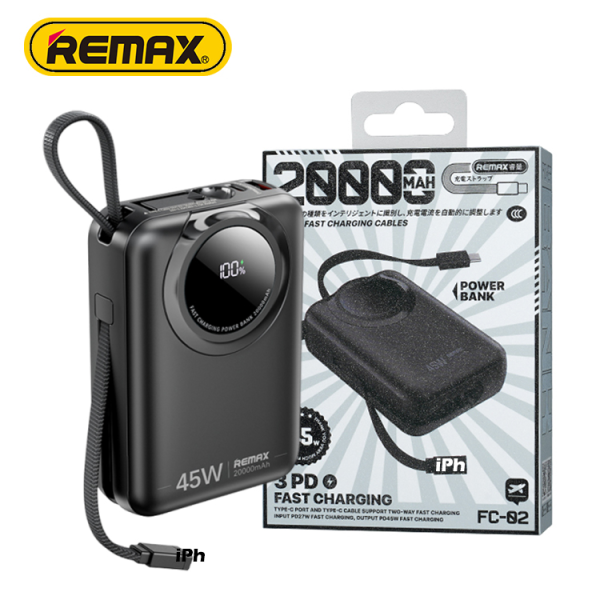 Повербанк Power Bank Remax FC-02 20000 мА·год 45W USB-C PD, вбудований кабель Type-C, швидка зарядка PD/QC, 2 виходи