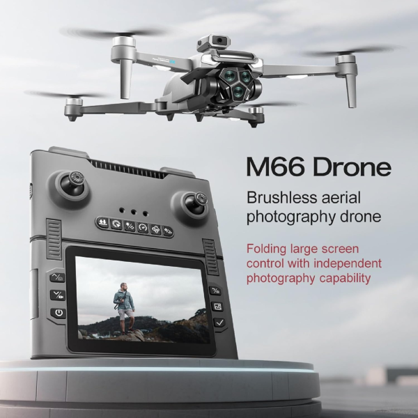 Квадрокоптер M66 MAX з пультом та екраном, FPV, подвійна камера, безщіткові мотори, складаний дрон
