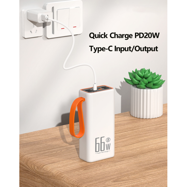 Повербанк 50000 mAh з LED-ліхтарем, швидка зарядка 22.5W 4 USB ремінець