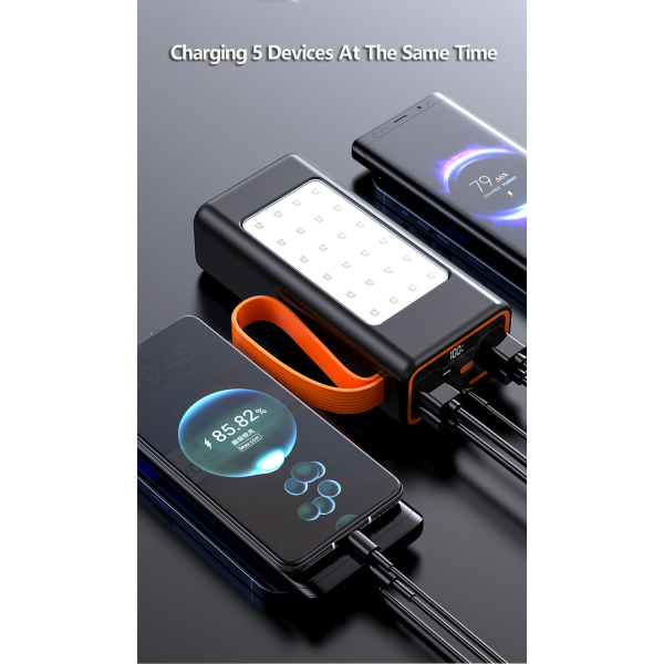 Повербанк 50000 mAh з LED-ліхтарем, швидка зарядка 22.5W 4 USB ремінець