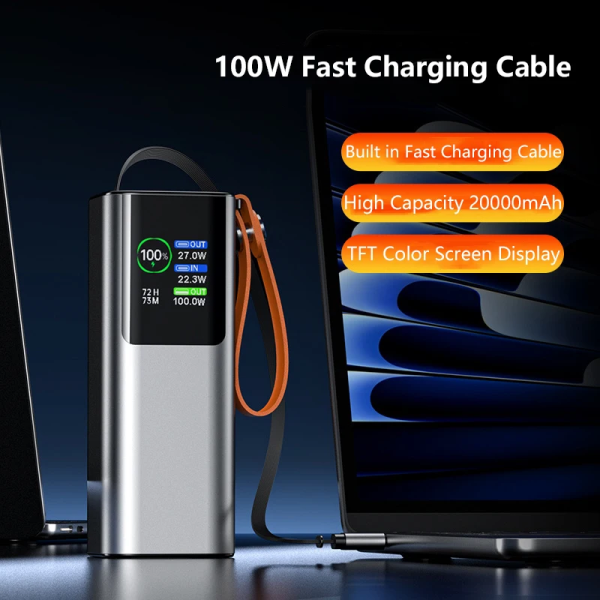Павербанк 18000 mAh 100W PD для ноутбука та MacBook — Power Bank PQ2220 з ліхтариком + кабель