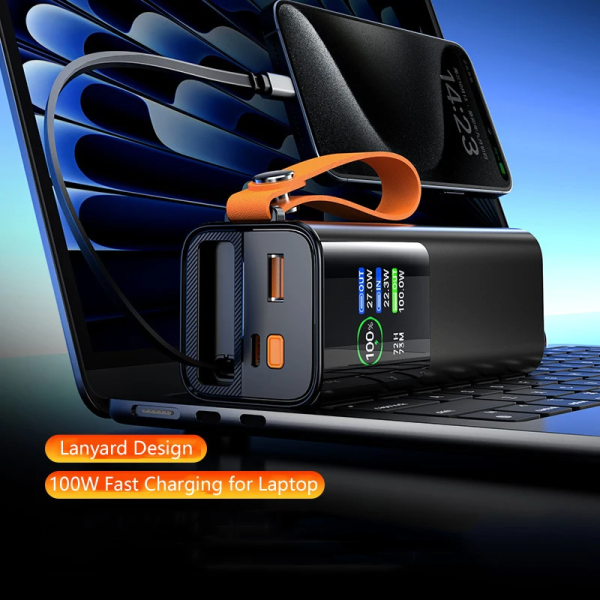 Павербанк 18000 mAh 100W PD для ноутбука та MacBook — Power Bank PQ2220 з ліхтариком + кабель