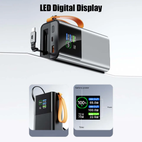 Павербанк Power Bank PQ1000 27000 мА·год PD 100W з висувним Type-C — швидка зарядка ноутбуків