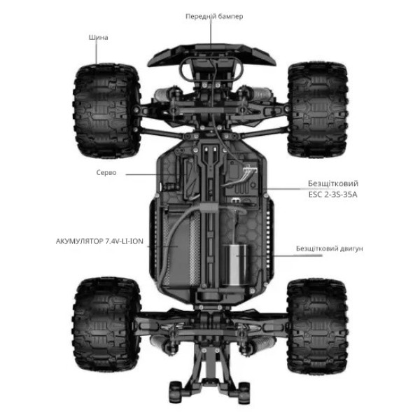 Радіокерована машинка KF18 4WD 1:14, до 55 км/год, акумулятор 7.4V 1500 mAh 2 АКБ